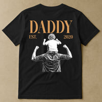 Daddy Est Custom Photo Sketch Art Dad Gift - Personalized Shirt
