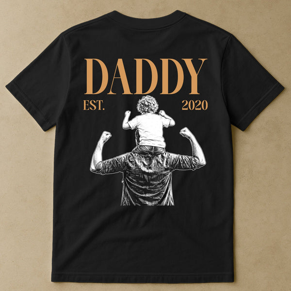 Daddy Est Custom Photo Sketch Art Dad Gift - Personalized Shirt