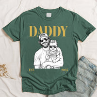 Daddy Est Custom Photo Sketch Line Art Father's Day Gift For Dad, Husband - Personalized Shirt | Custom Dad Shirt