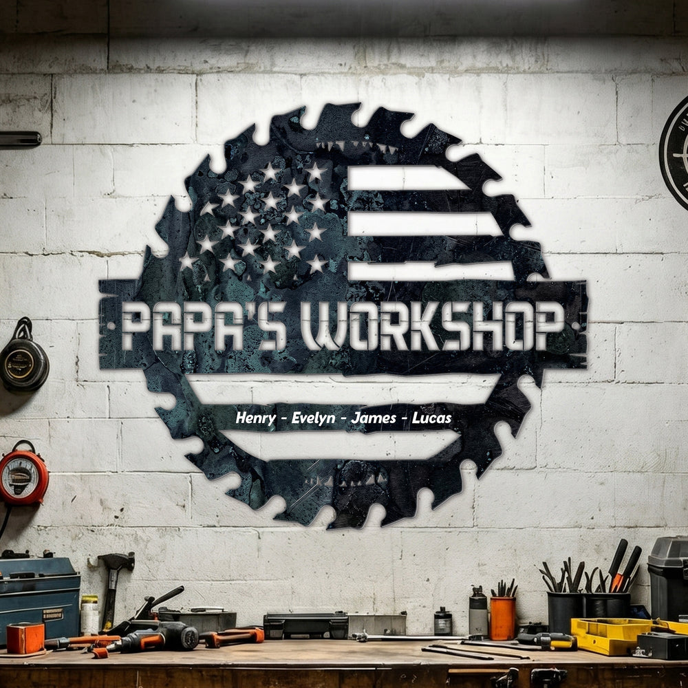 Daddy's Garage, Papa's Garage Man Cave Steel Workshop Sign Father's Day Gifts - Personalized Metal Sign | Custom Gift For Dad’s Workshop Decor