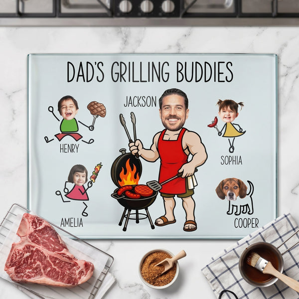 Dad's Grilling Buddies Custom Kid Faces - Personalized Cutting Board
