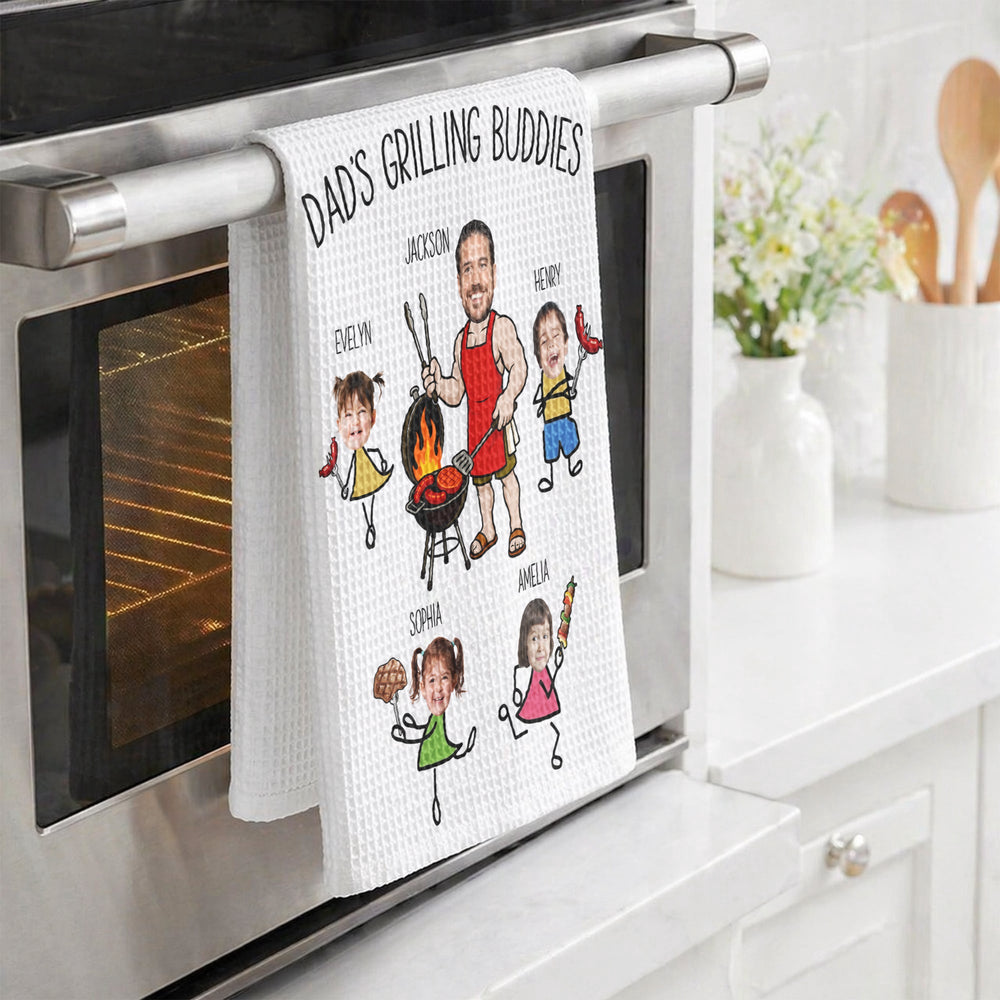 Dad's Grilling Buddies Father's Day Gift For Dad, Husband - Personalized Kitchen Towel | Fun BBQ Gift From Kids For Dad