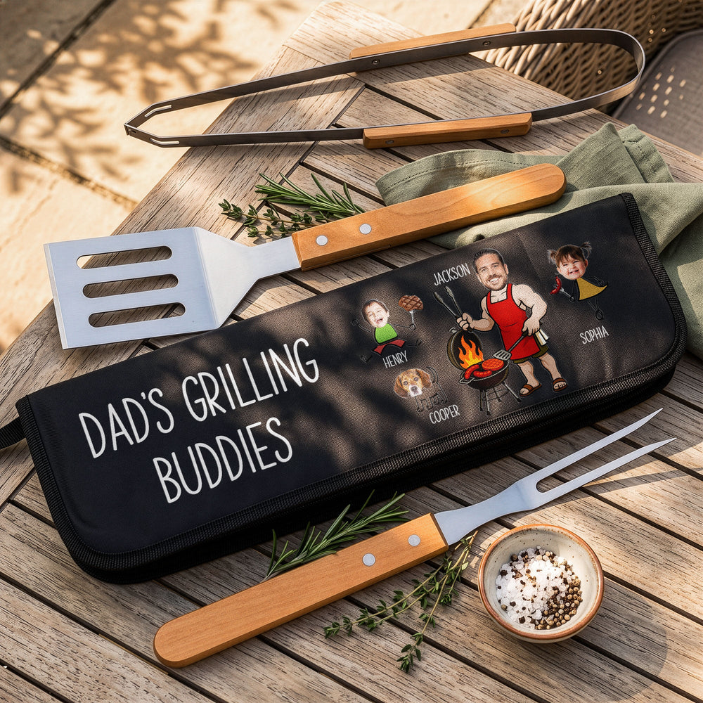 Custom Dad's Grilling Buddies BBQ Tool Set - Personalized Gift for Husband
