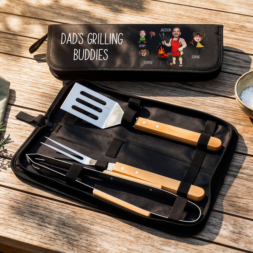 Custom Dad's Grilling Buddies BBQ Tool Set - Personalized Gift for Husband