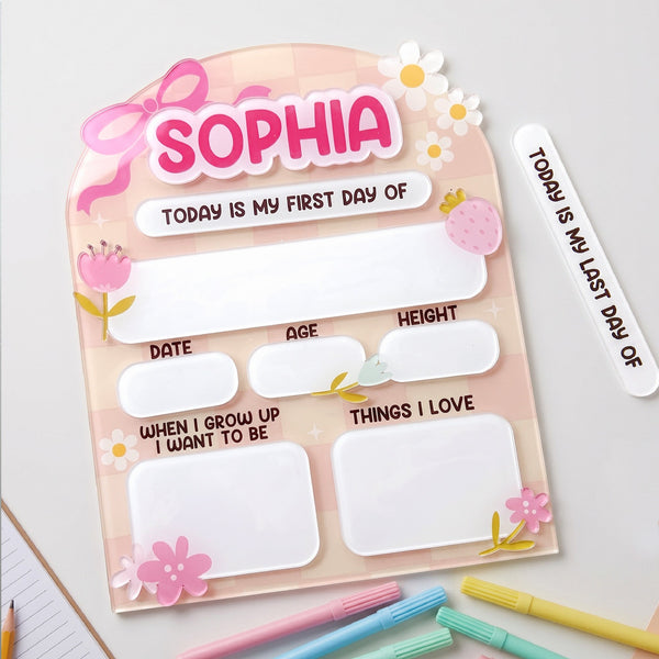 Daisy Ribbon First And Last Day Of School Personalized Reusable Sign