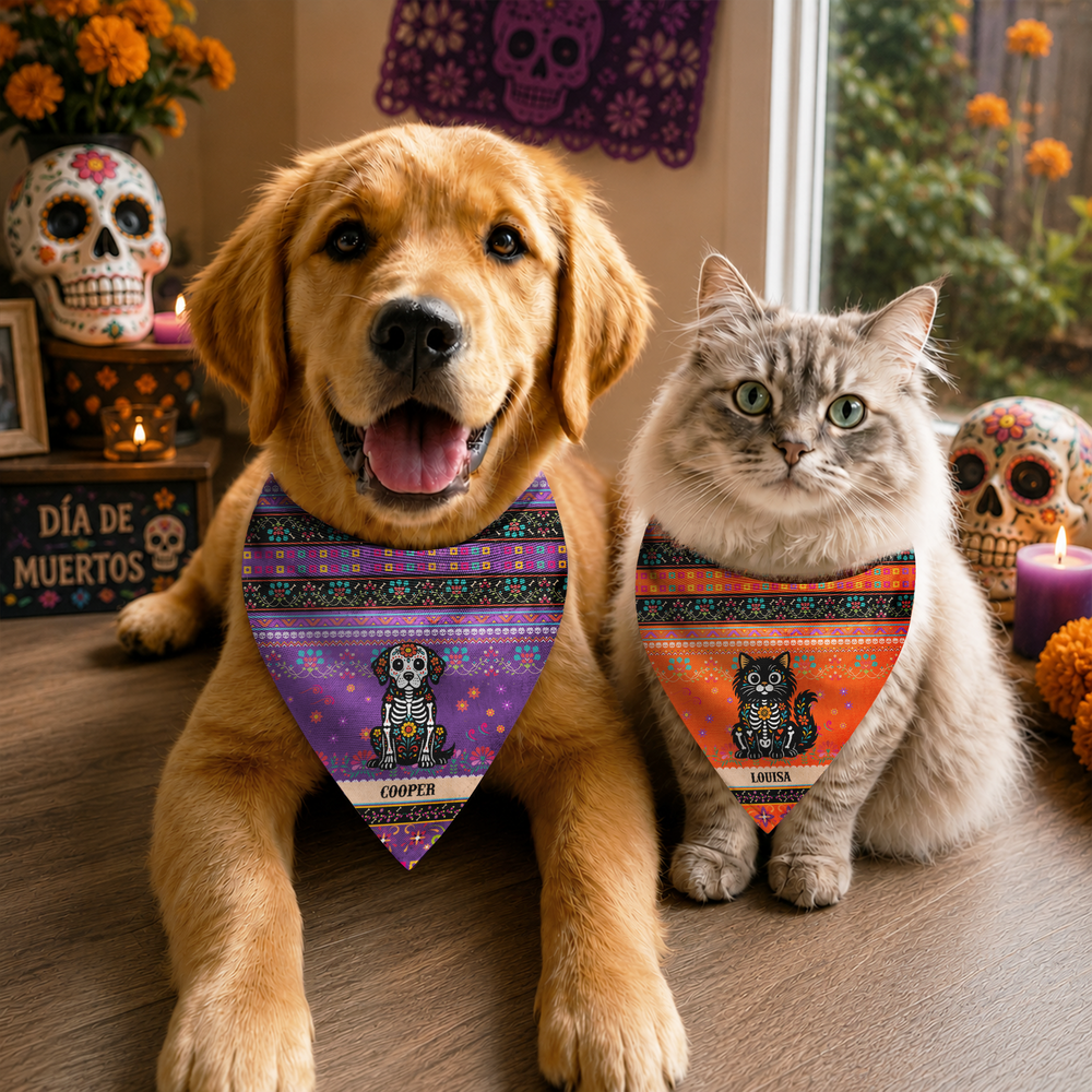 Personalized Day of the Dead Pet Bandana Collar - Mexican Fiesta Dog & Cat Collar