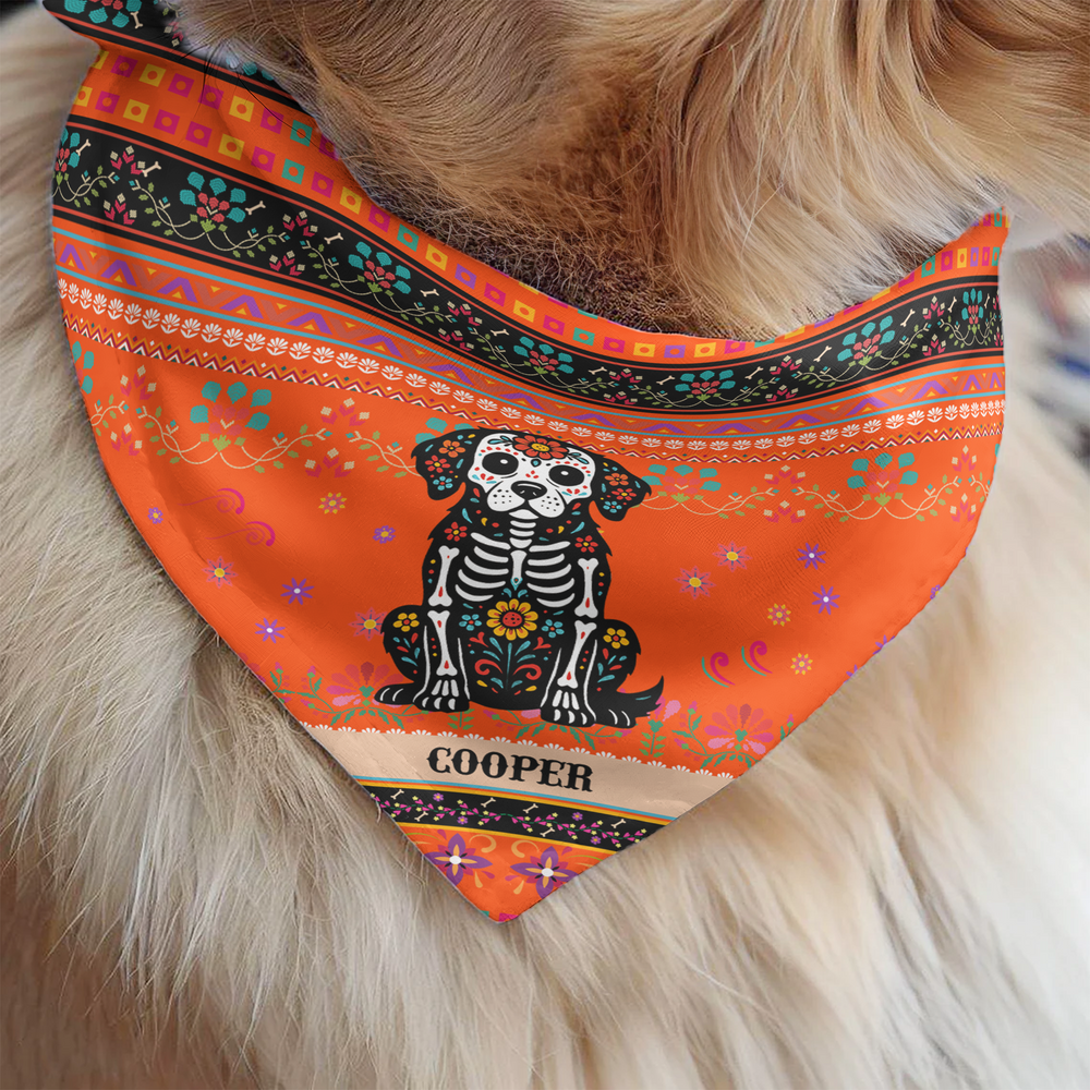 Personalized Day of the Dead Pet Bandana Collar - Mexican Fiesta Dog & Cat Collar