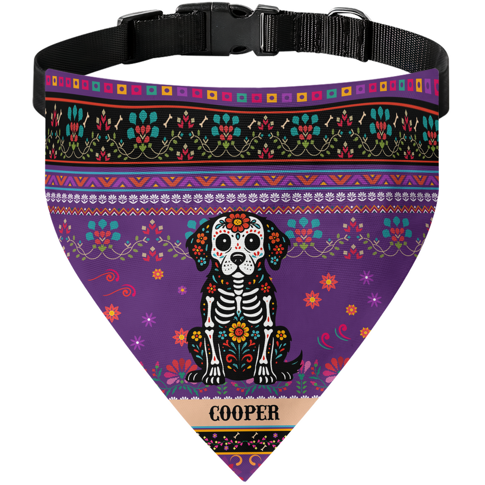 Personalized Day of the Dead Pet Bandana Collar - Mexican Fiesta Dog & Cat Collar