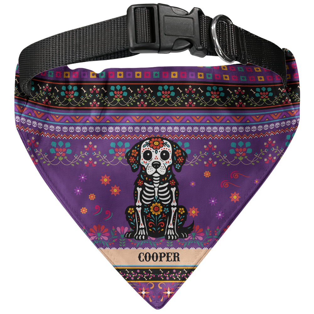 Personalized Day of the Dead Pet Bandana Collar - Mexican Fiesta Dog & Cat Collar
