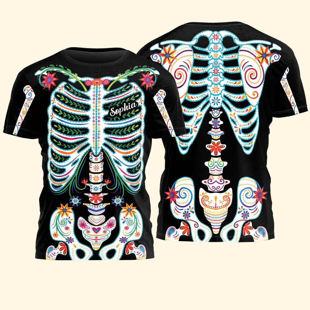 Personalized Day of the Dead Sugar Skull Shirt - Mexican Floral Halloween Gift
