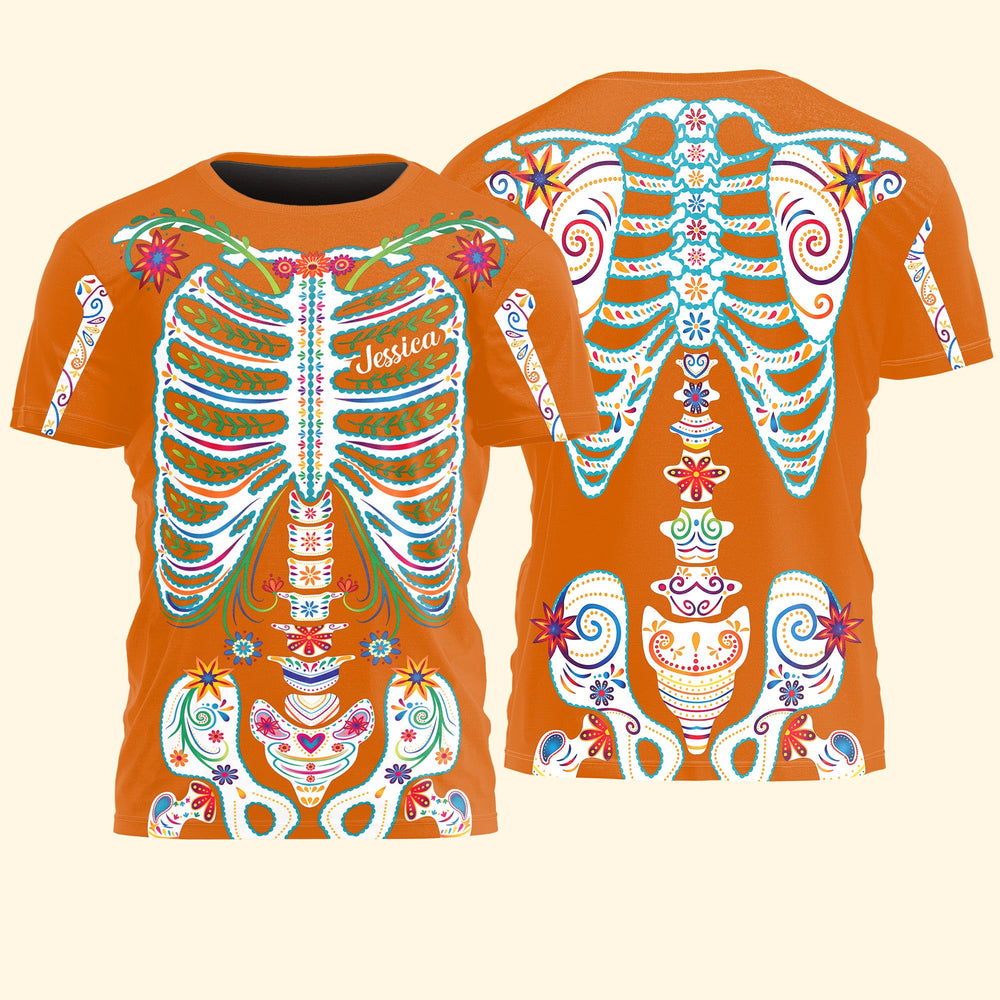 Personalized Day of the Dead Sugar Skull Shirt - Mexican Floral Halloween Gift