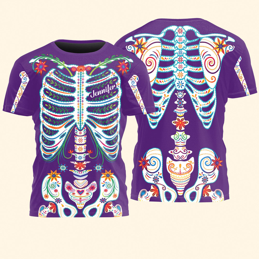 Personalized Day of the Dead Sugar Skull Shirt - Mexican Floral Halloween Gift