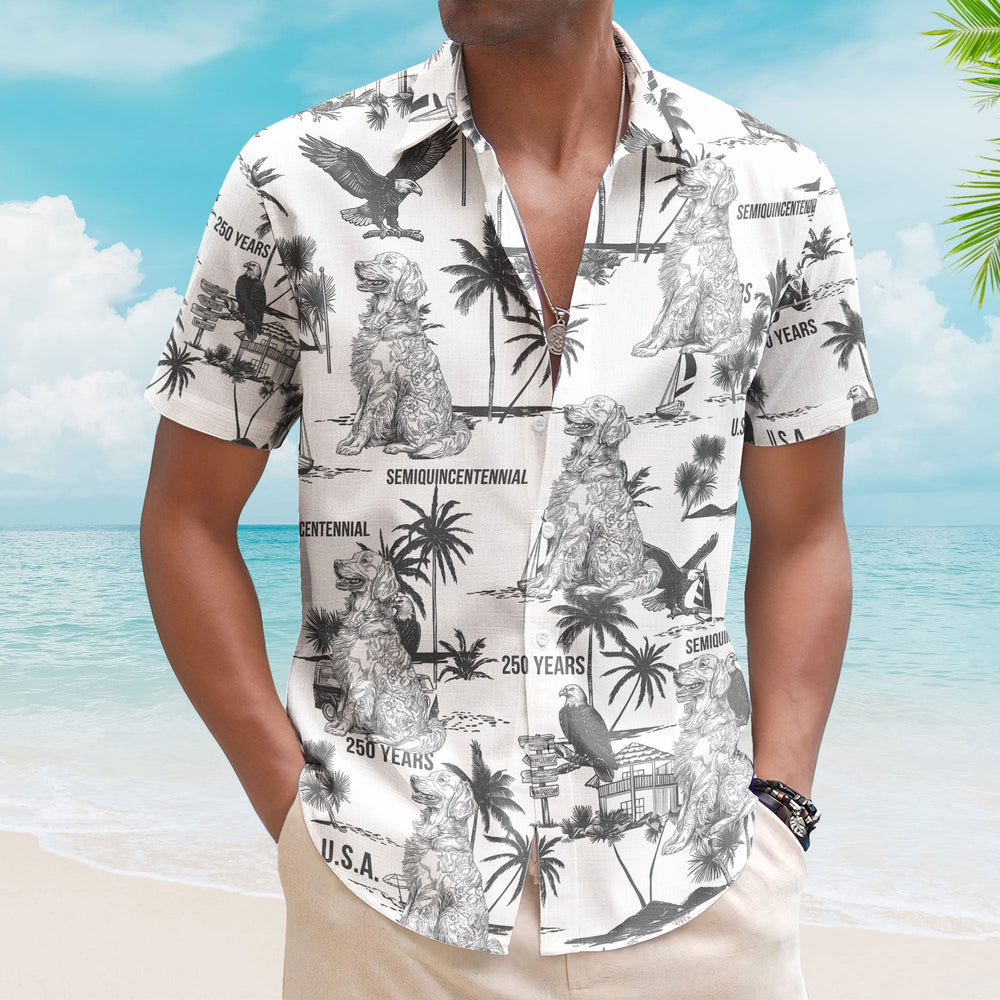 Dog Lover USA 250th Anniversary Toile De Jouy Style - Personalized Hawaiian Shirt