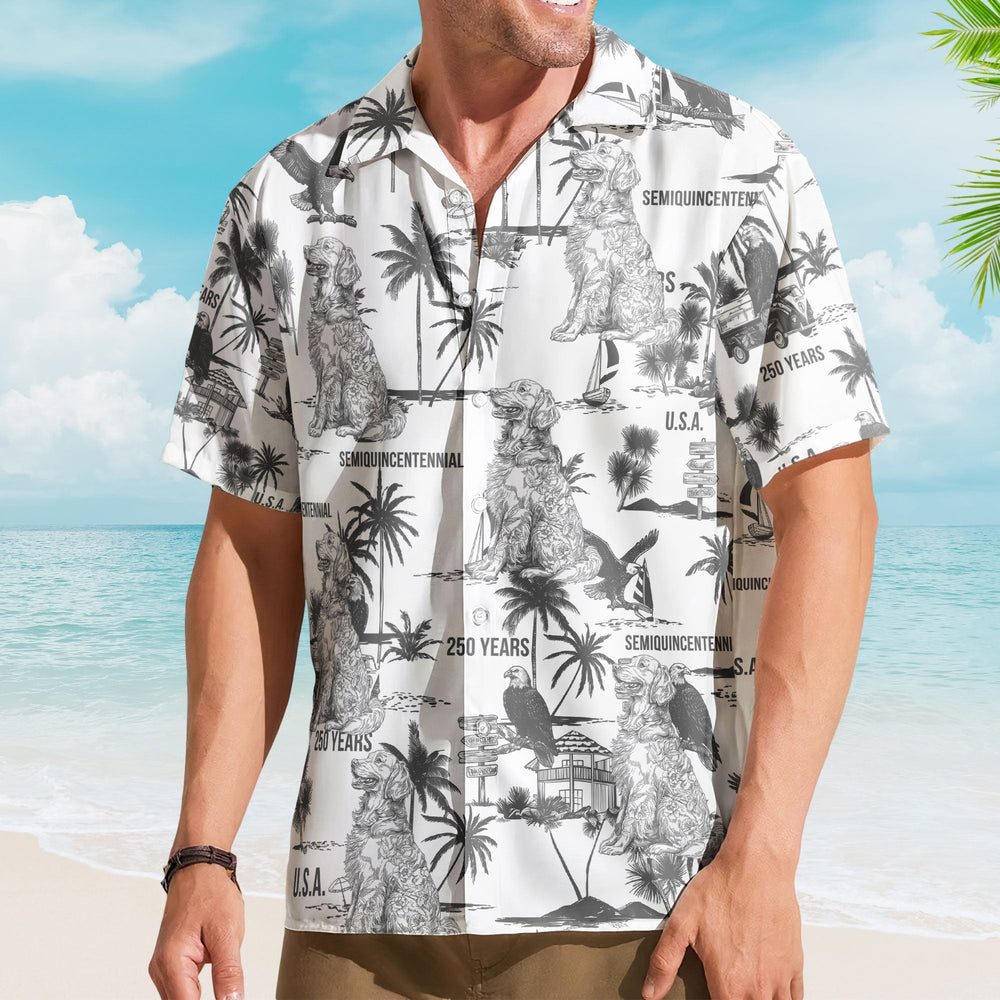 Dog Lover USA 250th Anniversary Toile De Jouy Style - Personalized Hawaiian Shirt