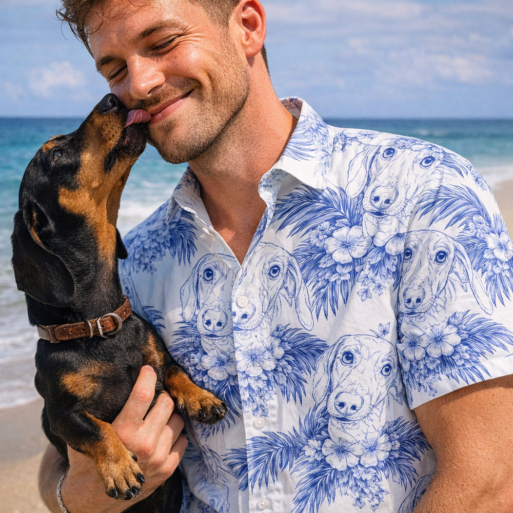 Dog Lovers Toile De Jouy Style Custom Photo - Personalized Hawaiian Shirt