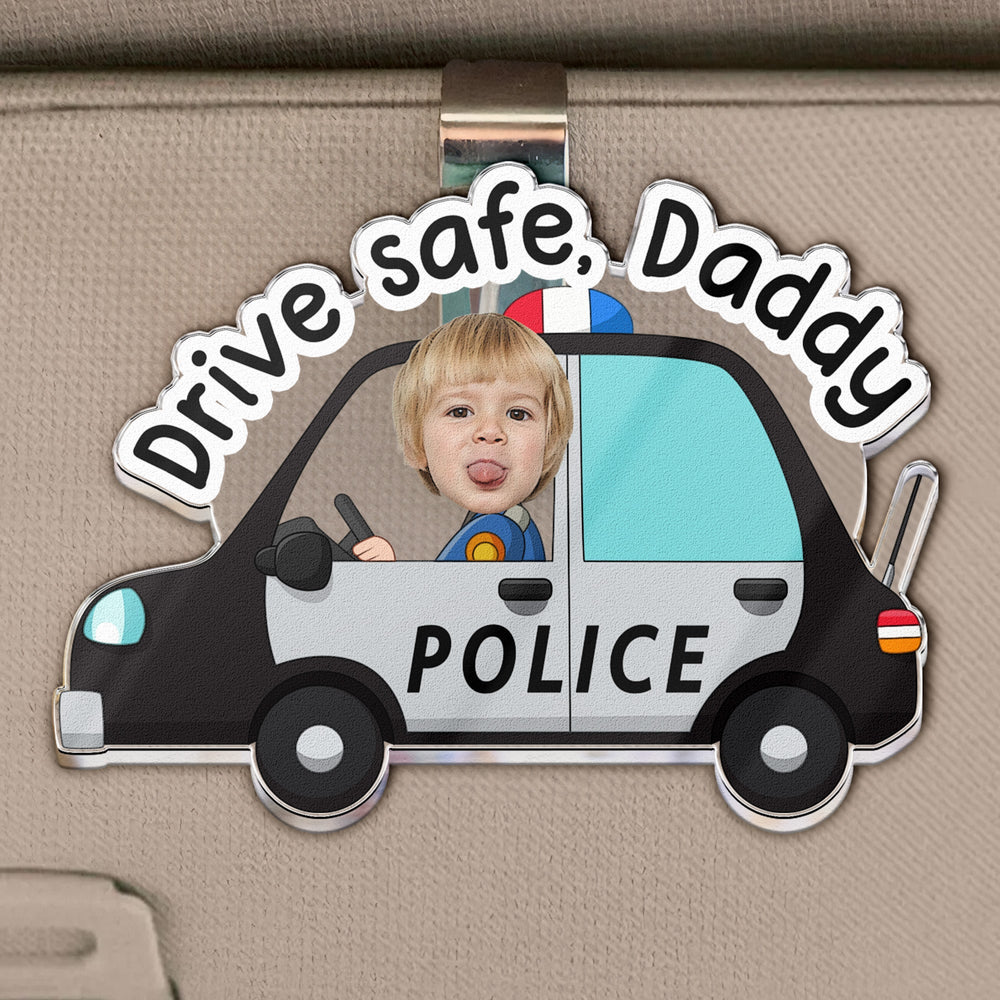 Father's Day Gifts, Drive Safe, Daddy, Papa, Mommy, Grandma - Custom Kids' Face - Personalized Car Visor Clip
