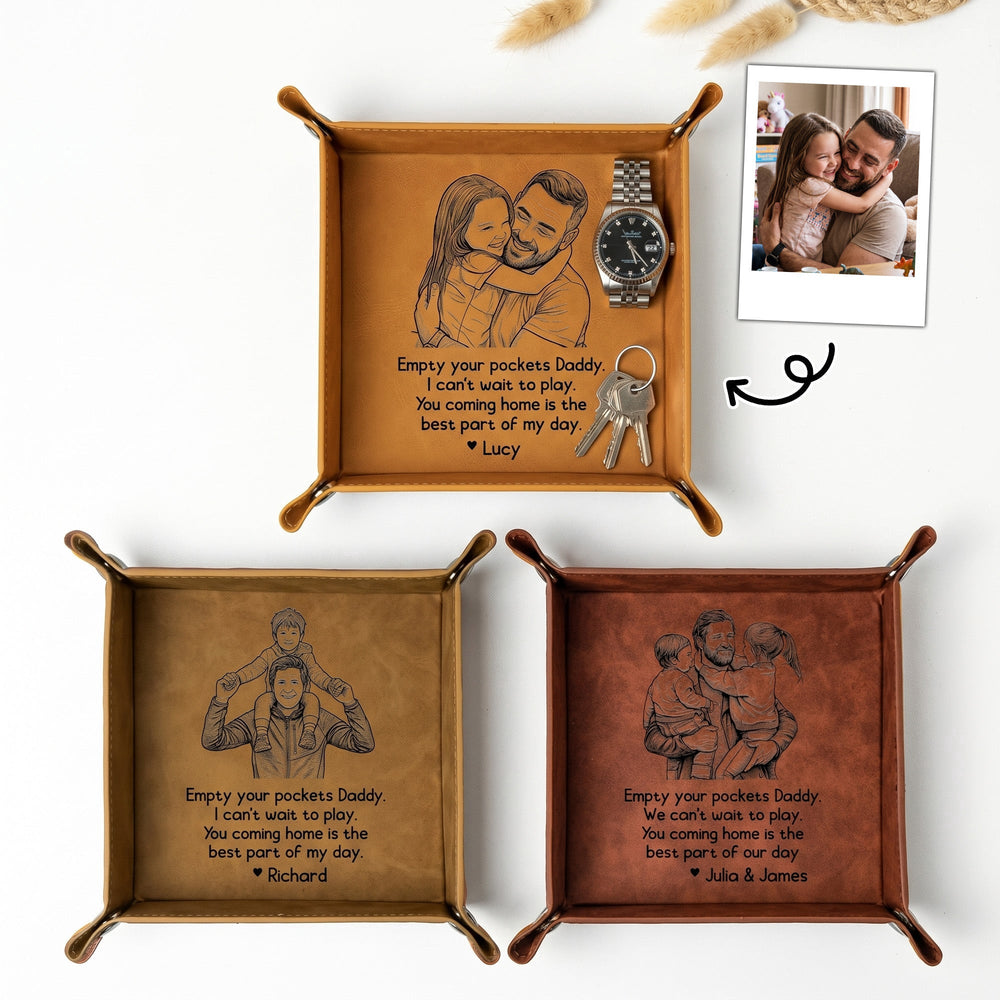 Father's Day Gifts, Empty Your Pockets Custom Photo Sketch Line Art Father's Day Gift For Him - Personalized Valet Tray