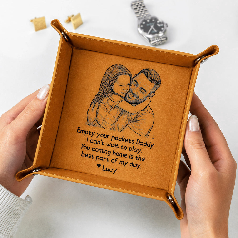 Father's Day Gifts, Empty Your Pockets Custom Photo Sketch Line Art Father's Day Gift For Him - Personalized Valet Tray
