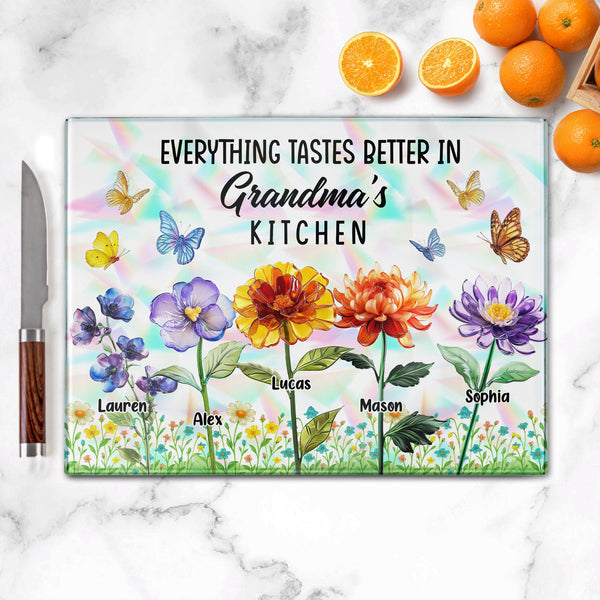 Everything Tastes Better In Mom’s Kitchen, Grandma's Kitchen - Personalized Cutting Board