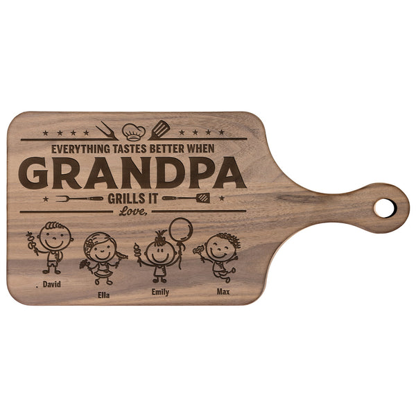 Everything Tastes Better When Grandpa, Dad Grills It - Father's Day Gift - Personalized Cutting Board