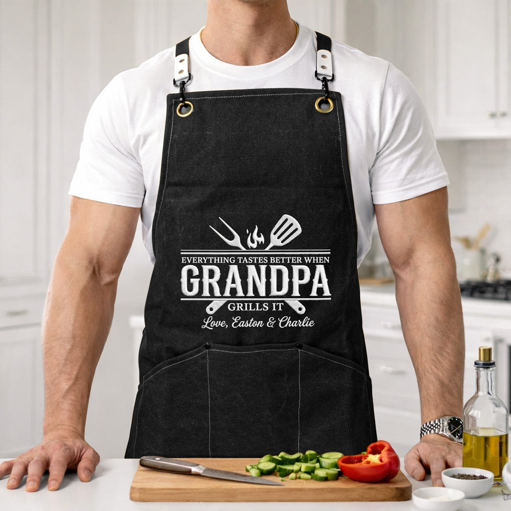 Everything Tastes Better When Grandpa, Dad Grills It - Father's Day Gift - Personalized Apron