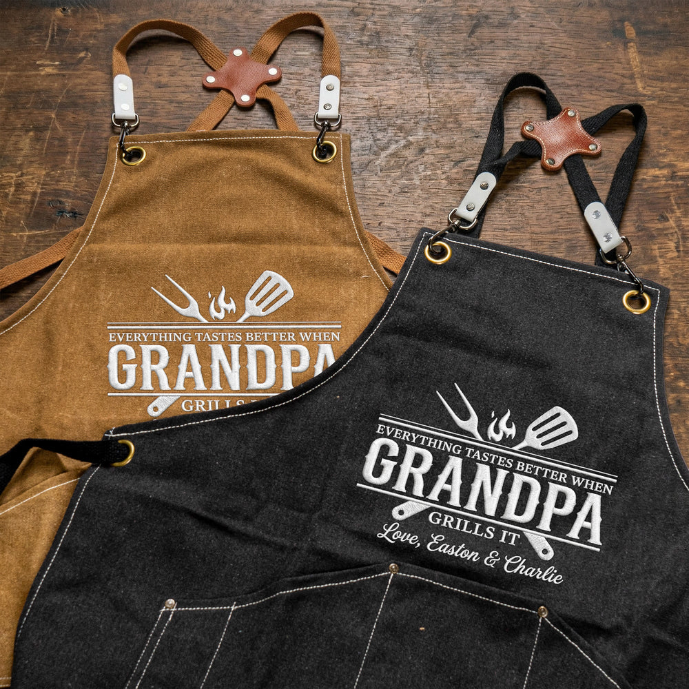 Everything Tastes Better When Grandpa, Dad Grills It - Father's Day Gift - Personalized Apron