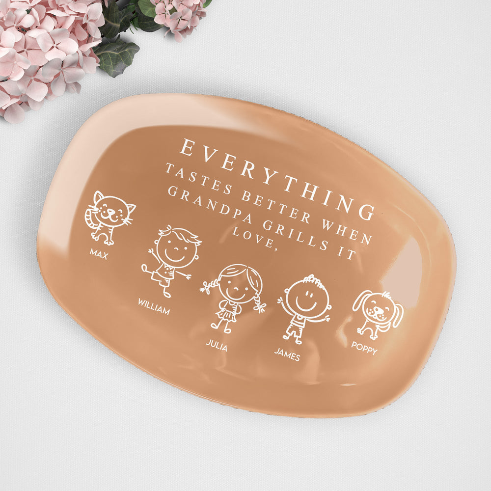 Everything Tastes Better When Grandpa Grills It - With Kids' Names - Personalized Platter | BBQ Grandpa Gift