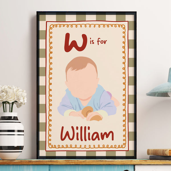 Personalized Faceless Portrait Playroom Decor Initial Name – Custom Kids Poster