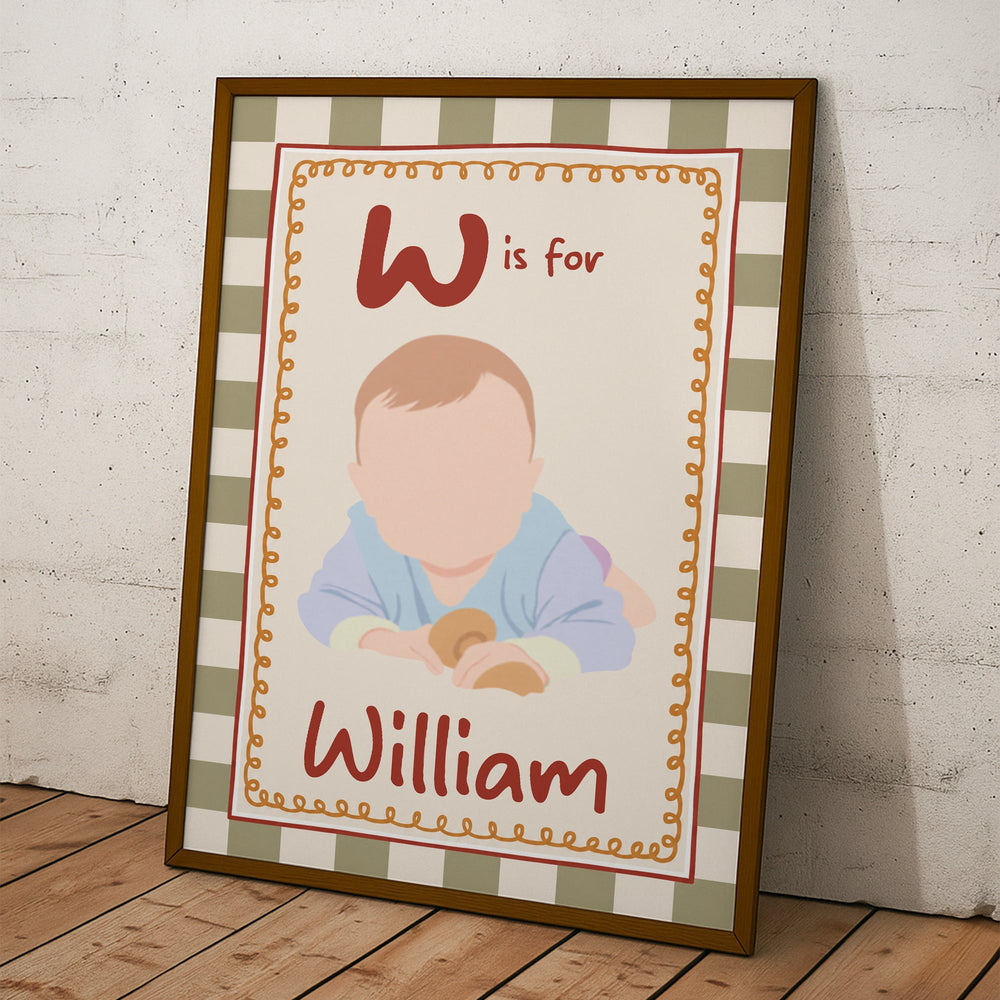 Personalized Faceless Portrait Playroom Decor Initial Name – Custom Kids Poster