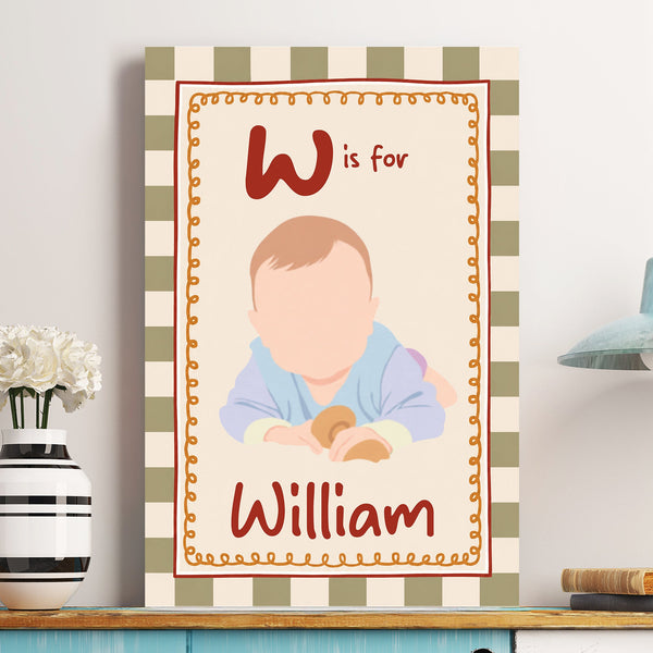 Personalized Faceless Portrait Playroom Decor Initial Name – Custom Kids Poster