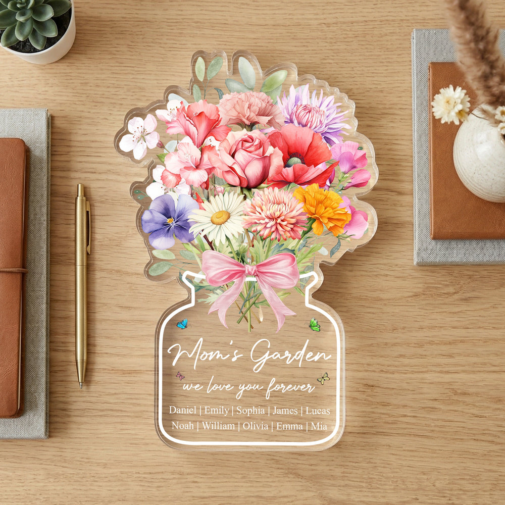 Family Birth Flower Bouquet Flowers Gift For Mom, Grandma, Family - Personalized Acrylic Plaque