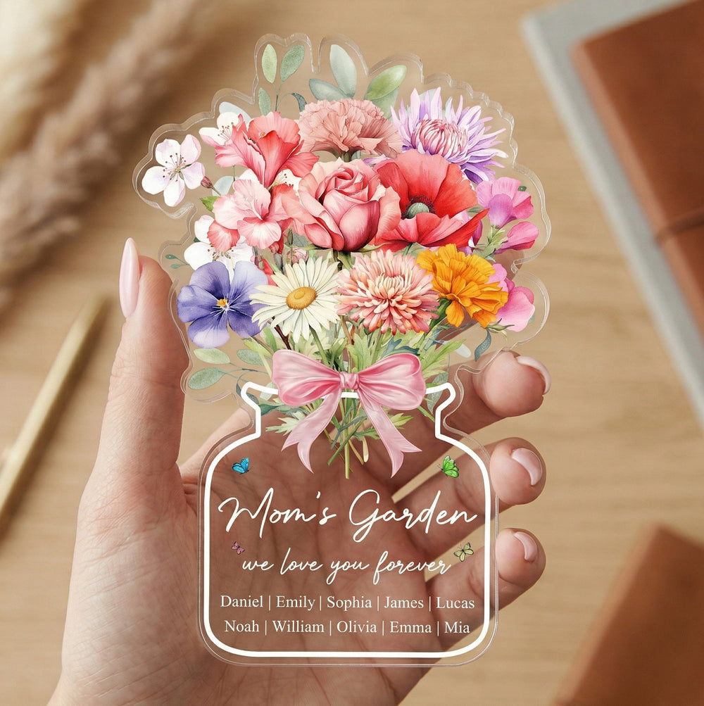 Family Birth Flower Bouquet Flowers Gift For Mom, Grandma, Family - Personalized Acrylic Plaque