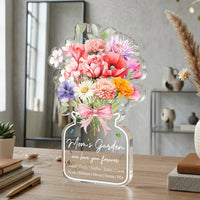 Family Birth Flower Bouquet Flowers Gift For Mom, Grandma, Family - Personalized Acrylic Plaque
