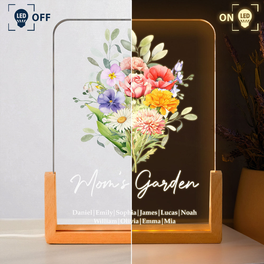 Family Birth Flower Bouquet Flowers Gift For Mom, Grandma, Family - Personalized Night Light