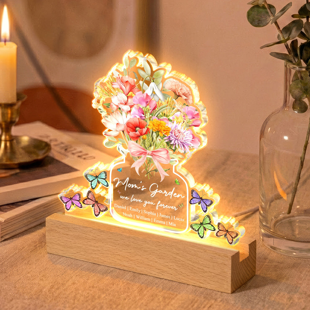 Mother's Day Gifts, Family Birth Flower Bouquet Flowers Gift For Mom, Grandma, Family - Personalized Night Light