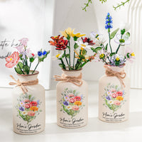 Family Birth Flower Bouquet Flowers Gift For Mom, Grandma, Family - Personalized Vase