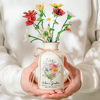 Family Birth Flower Bouquet Flowers Gift For Mom, Grandma, Family - Personalized Vase