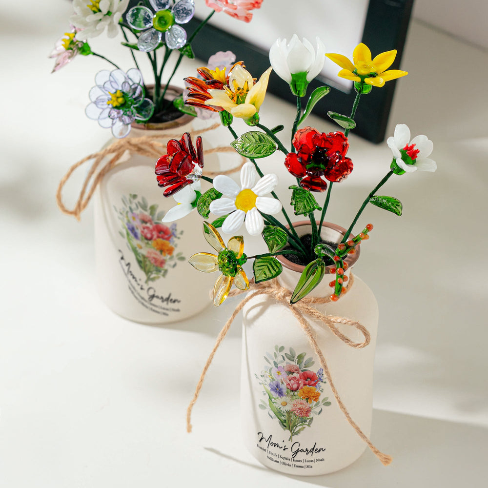 Family Birth Flower Bouquet Flowers Gift For Mom, Grandma, Family - Personalized Vase