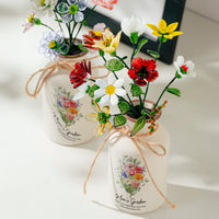 Family Birth Flower Bouquet Flowers Gift For Mom, Grandma, Family - Personalized Vase