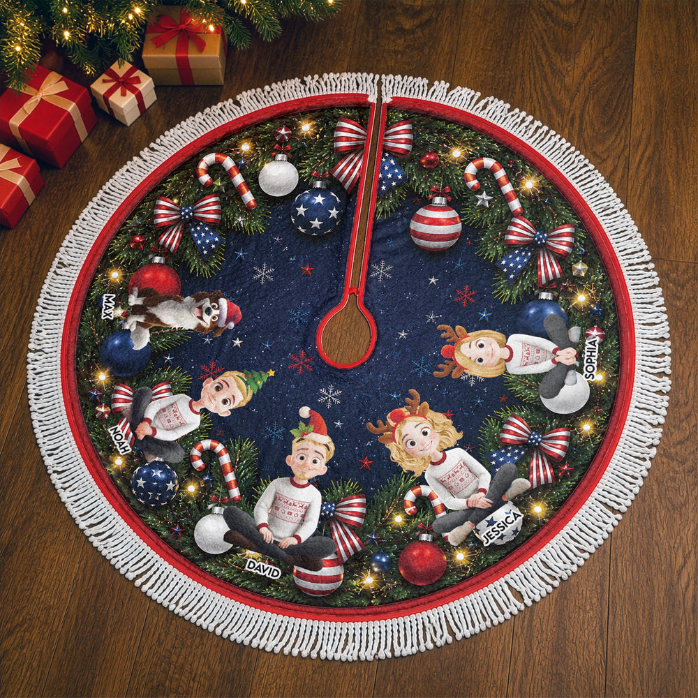 Personalized 250th Year of Freedom Christmas Tree Skirt, Custom Holiday Decor