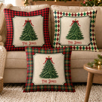 Personalized Christmas Tree Pillow Cover - Family Holiday Decor