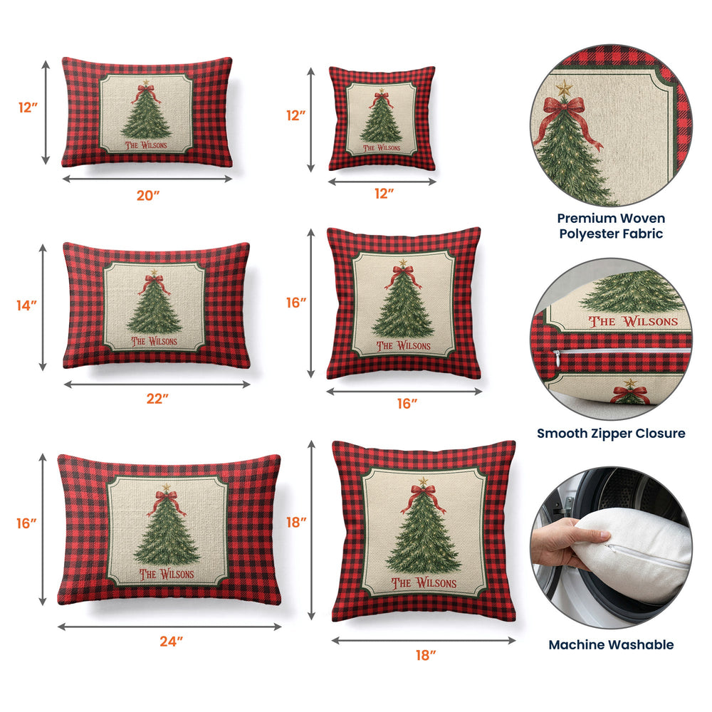 Personalized Christmas Tree Pillow Cover - Family Holiday Decor