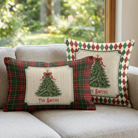 Personalized Christmas Tree Pillow Cover - Family Holiday Decor