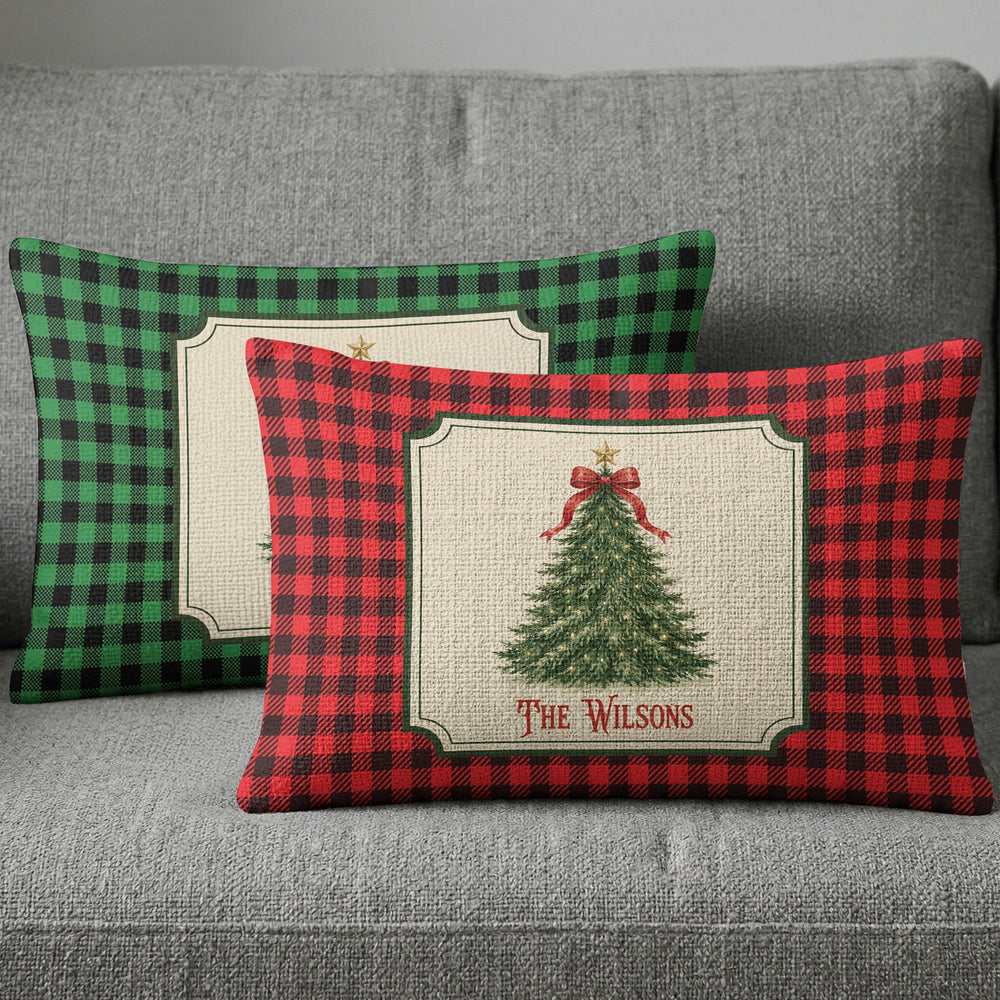 Personalized Christmas Tree Pillow Cover - Family Holiday Decor