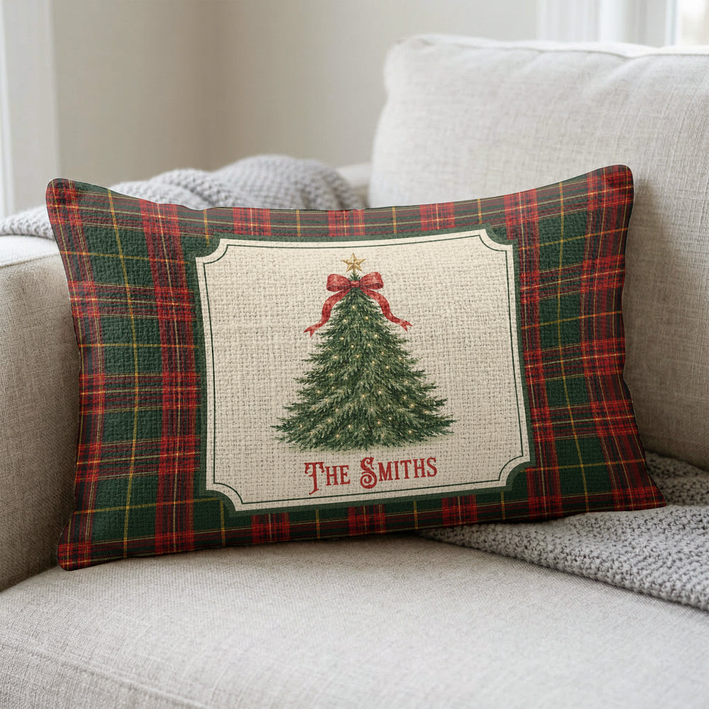 Personalized Christmas Tree Pillow Cover - Family Holiday Decor