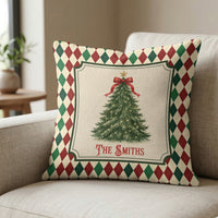 Personalized Christmas Tree Pillow Cover - Family Holiday Decor