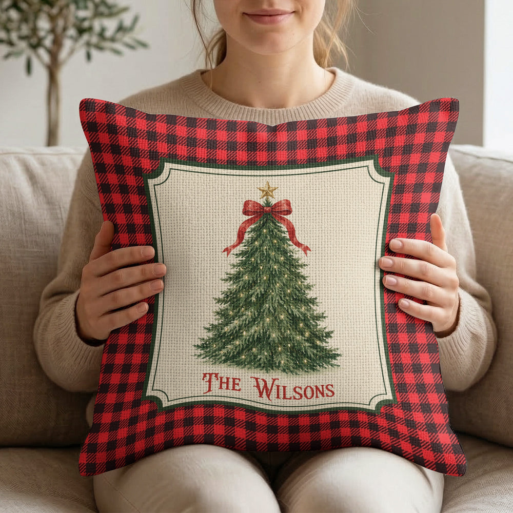 Personalized Christmas Tree Pillow Cover - Family Holiday Decor