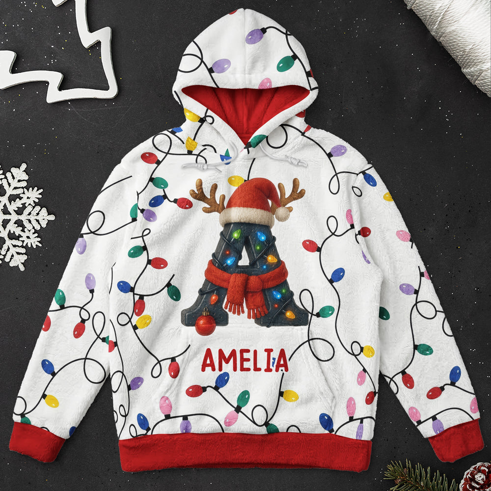 Personalized Christmas Initial Hoodie, Custom Name Holiday Matching Sweatshirt for Family