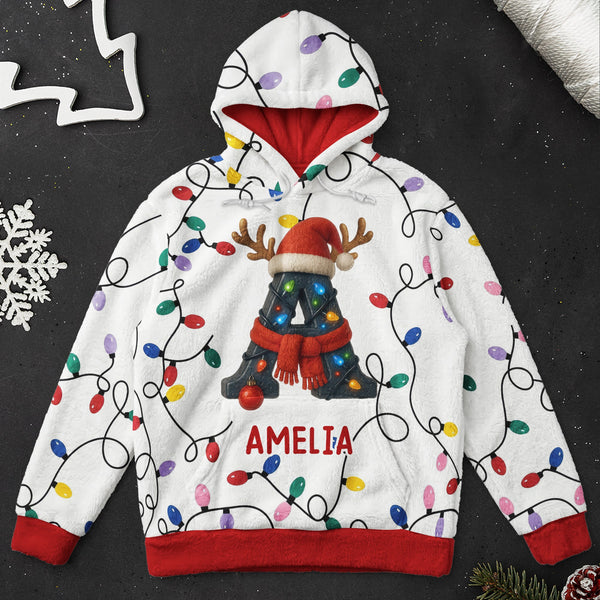 Personalized Christmas Initial Hoodie, Custom Name Holiday Matching Sweatshirt for Family