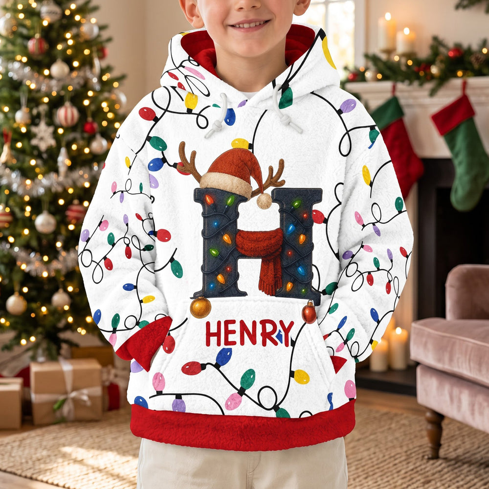Personalized Christmas Initial Hoodie, Custom Name Holiday Matching Sweatshirt for Family